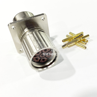 M23/923  Female Power Plug with 4 Hole Flange Mount Crimp Contacts