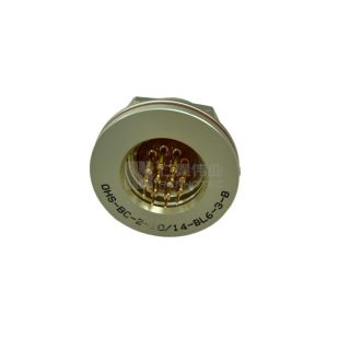 Alternative view of OHS series bayonet ultra-small connector shell size 14 10 pin male bulkhead socket, PCB terminal