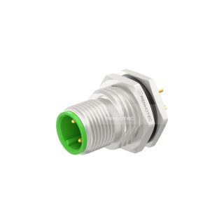 M12 Panel Mount Connectors Male Front-Lock PG9 Receptacle, Zinc Alloy, Solder Cup