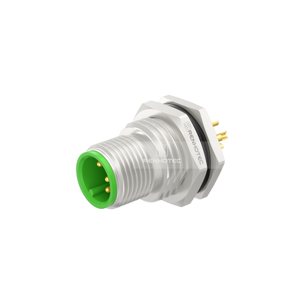 M12 Panel Mount Connectors Male Front-Lock PG9 Receptacle, Zinc Alloy, Solder Cup - Image 2