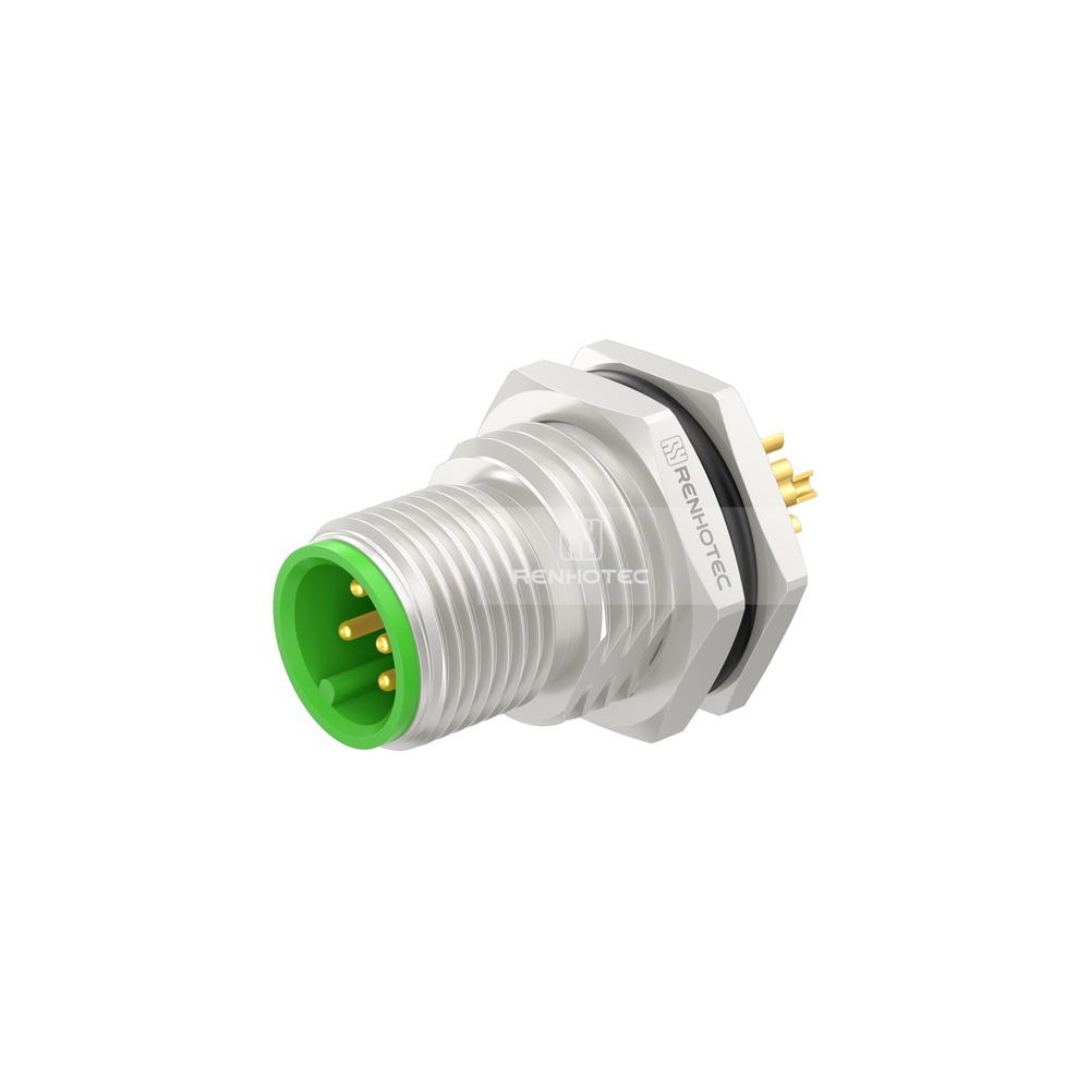 M12 Panel Mount Connectors Male Front-Lock PG9 Receptacle, Zinc Alloy, Solder Cup - Image 3