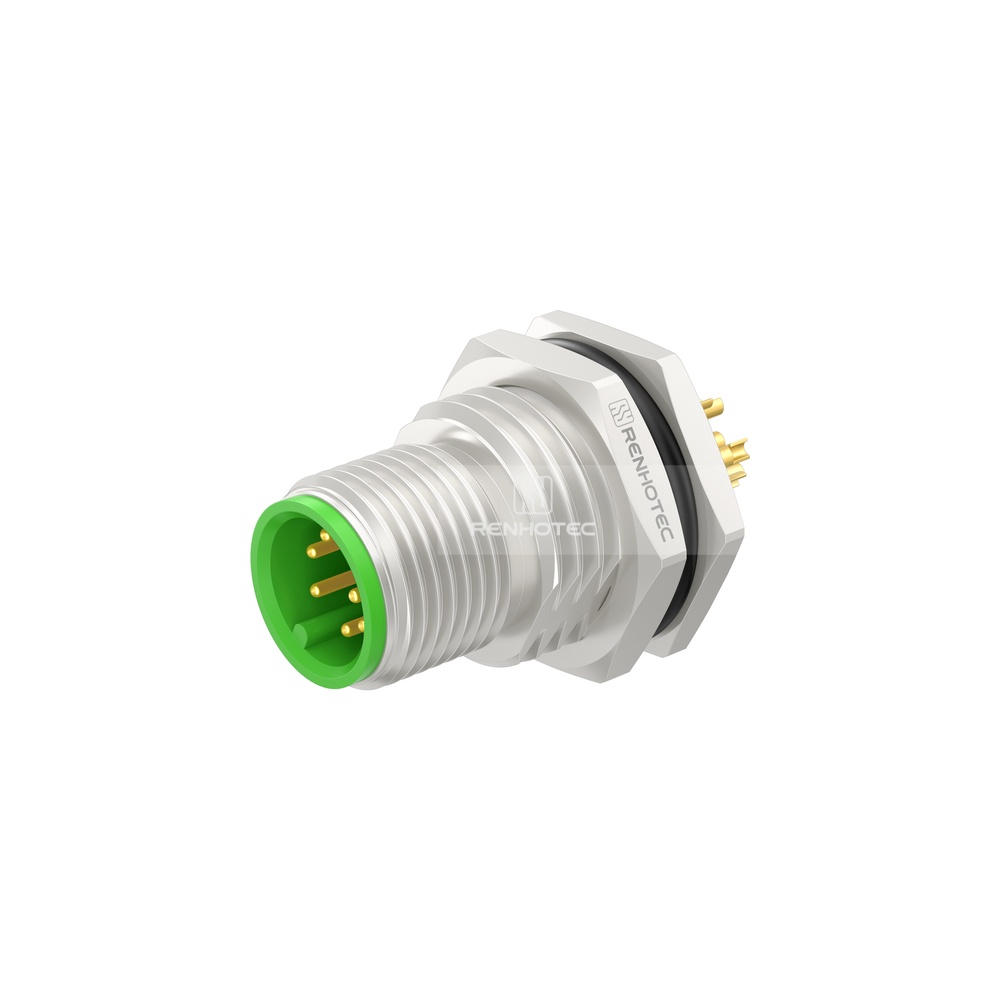 M12 Panel Mount Connectors Male Front-Lock PG9 Receptacle, Zinc Alloy, Solder Cup - Image 5
