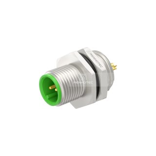 M12 Panel Mount Connectors Male Rear-Lock PG9 Receptacle, Zinc Alloy, Solder Cup