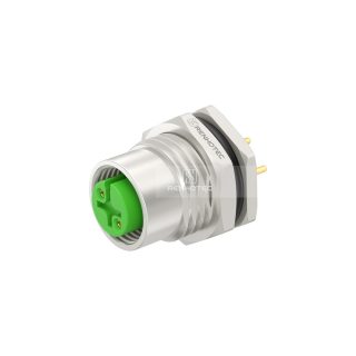 M12 Female Front-Lock M16 Panel Mount Receptacle, Zinc Alloy, PCB Solder