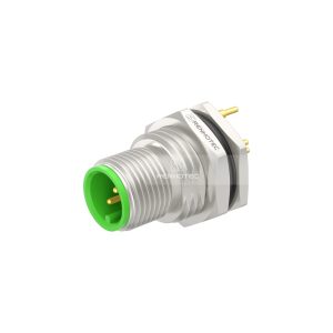 M12 Panel Mount Connectors Male Front-Fastened M16 Receptacle, Zinc Alloy, PCB Solder with Ground Pin