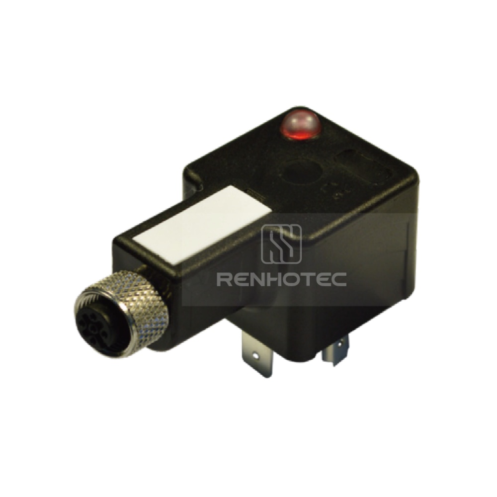 Type A Solenoid Valve Connector With Male Contacts, 2+2PE, With Bipolar Led,With M12 Female Connector