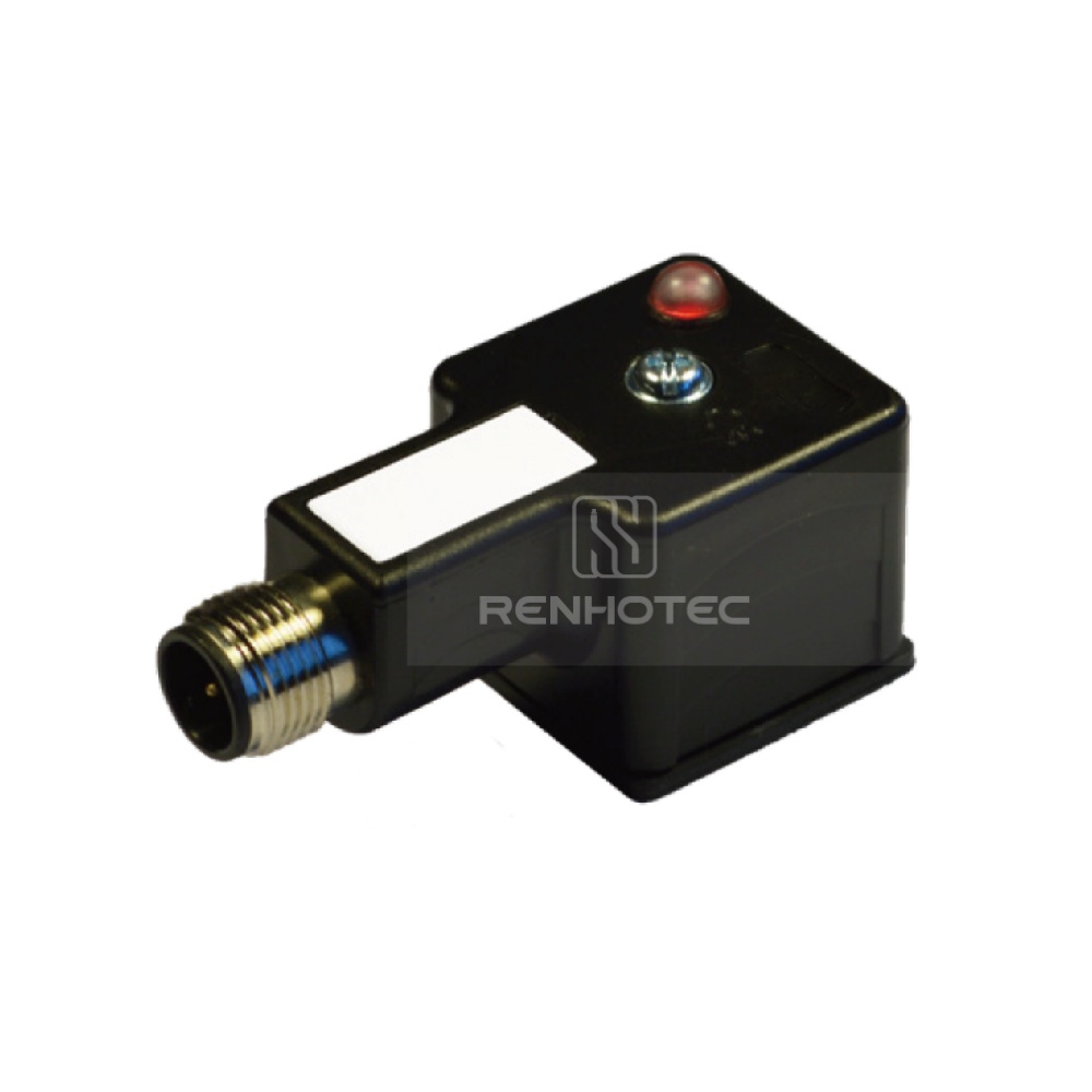 Type A Solenoid Valve Connector, 2+2PE, With Bipolar Led,With M12 Male Connector