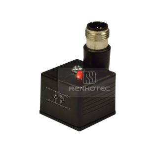 Type A Solenoid Valve Connector, 2+2PE, With Led + Diode，With M12 Male Connector