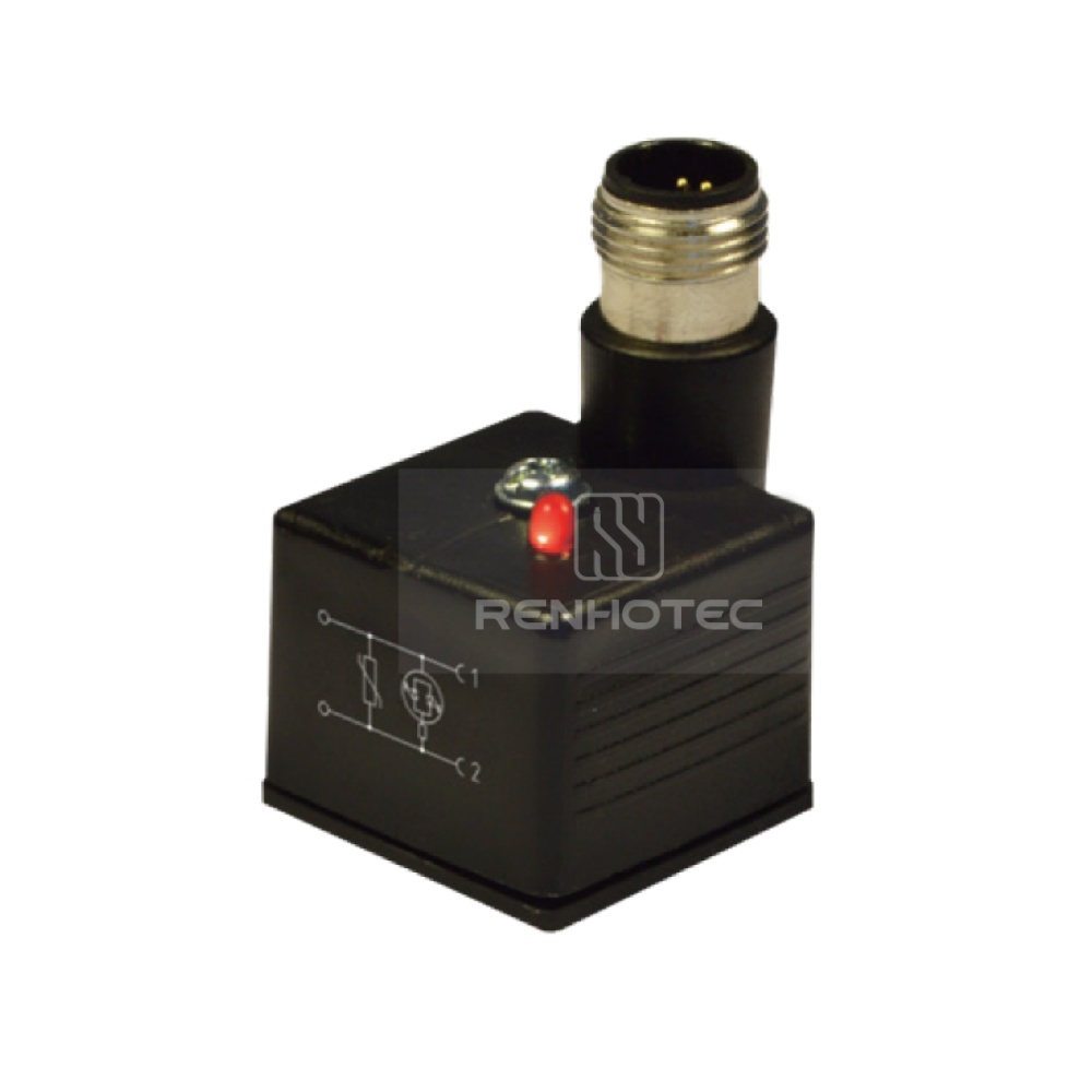 Type A Solenoid Valve Connector, 2+2PE, With Bipolar Led + Varistor,With M12 Male Connector