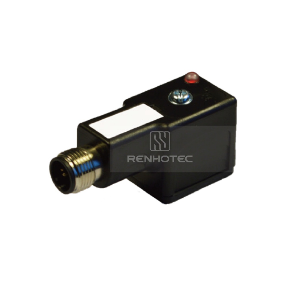 Type B Industrial Solenoid Valve Connector, 2+2PE, With Bipolar Led + Varistor,With M12 Male Connector