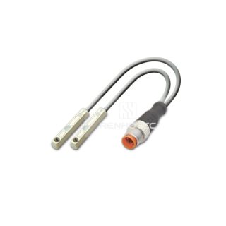 Dual-Head 3-Wire Type Normally Open NPN Magnetic Switch, LED Indicator Plastic Housing PUR Cable, with M8 4P Male Connector 30V 200mA