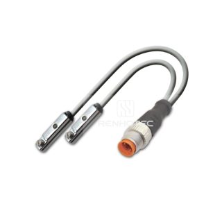 Dual-Head 3-Wire Type Normally Open NPN Magnetic Switch, LED Indicator Metal Housing PUR Cable, with M8 4P Male Connector 30V 50mA