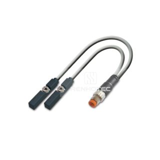 Dual-Head 2-Wire Type Normally Open Magnetic Switch, Bipolar Led Plastic Housing PUR Cable, with M12 3P Male Connector IP67