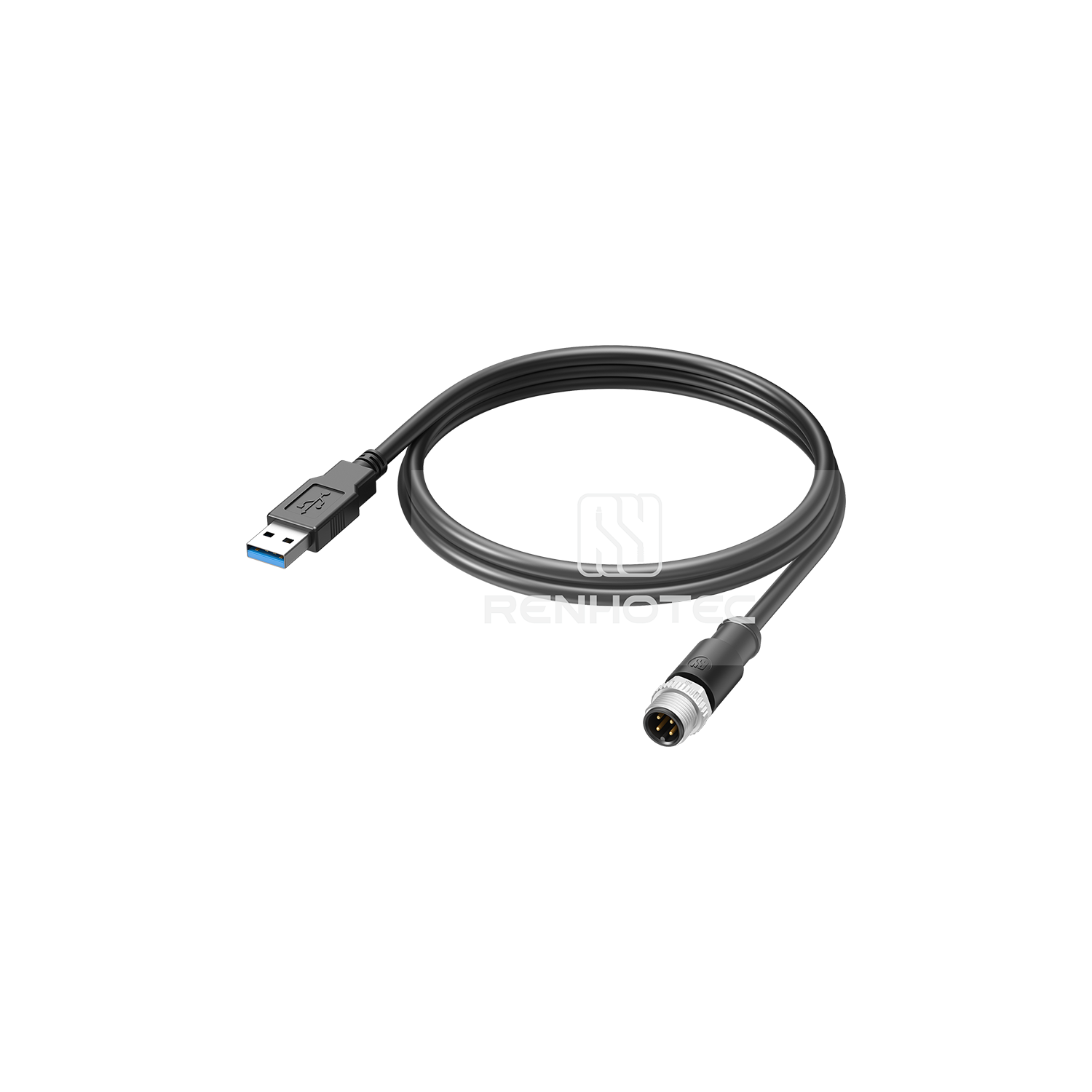 M12 Male to USB2.0 Overmolded Cable Shielded Straight PVC/PUR