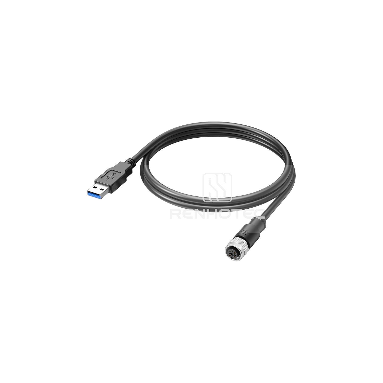 M12 Female to USB2.0 Overmolded Cable Shielded Straight PVC/PUR