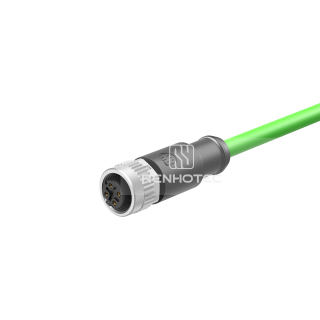 M12 Female Single-ended Cable with CAT 5e S/FTP Ethernet EMI-Shielded Straight PVC/PUR