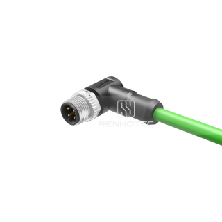 M12 Male Single-ended Cable with Cat 5e S/FTP Ethernet EMI-Shielded Angled PVC/PUR