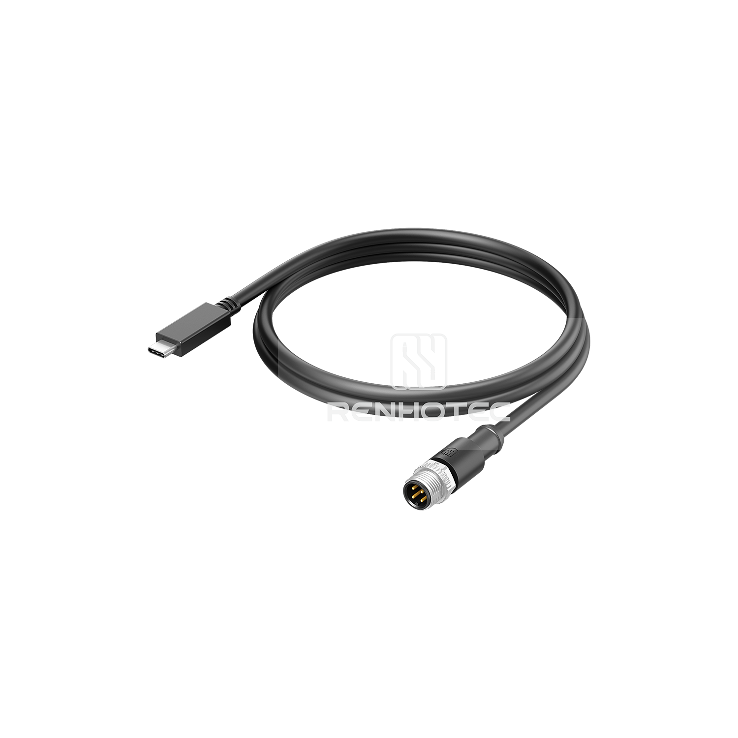 M12 Male to USB Type C Overmolded Cable Shielded Straight PVC/PUR