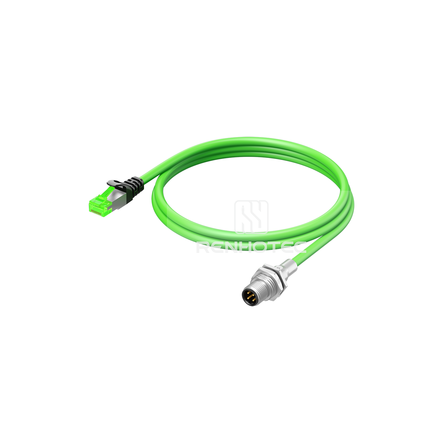 M12 D Code Male Panel Mount Receptacle to RJ45 Male with Cable