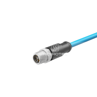 M12 8 Pin X Code Male Single-ended Cable with Cat 6A S/FTP Ethernet EMI-Shielded Straight PVC/PUR