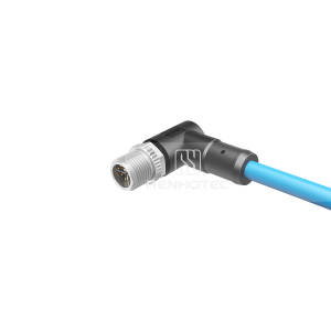 M12 8 Pin X Code Male Single-ended Cable with Cat 6A S/FTP Ethernet EMI-Shielded Angled PVC/PUR