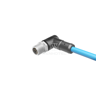 M12 8 Pin X Code Male Single-ended Cable with Cat 6A S/FTP Ethernet EMI-Shielded Angled PVC/PUR