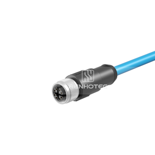 M12 8 Pin X Code Female Single-ended Cable with CAT 6A S/FTP Ethernet EMI-Shielded Straight PVC/PUR