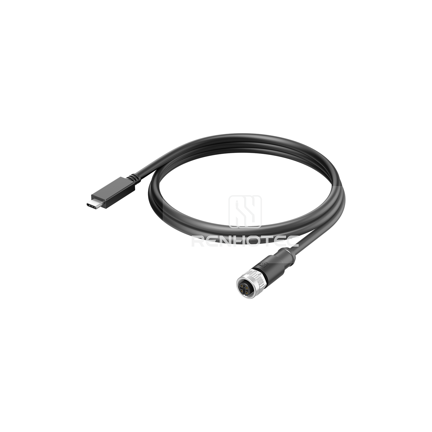 M12 Female to USB Type C Overmolded Cable Shielded Straight PVC/PUR