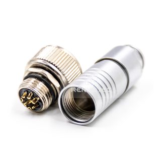 M12 8 Pin X Code Female Field Assembly Plug Solder Cup Shielded Straight