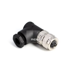M8 Female Plug Right Angle Field Wireable Connetor, Solder Cup, IP67 Plastic Shell