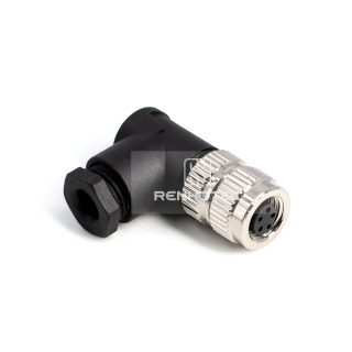 M8 Female Plug Right Angle Field Wireable Connetor, Solder Cup, IP67 Plastic Shell