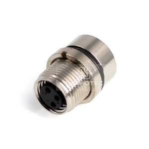 M8 Female Panel Mount Receptacle, Solder Cup, Front Fastened, Straight, IP67, M12x1