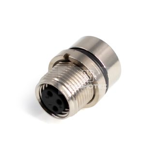 M8 Female Panel Mount Receptacle, Solder Cup, Front Fastened, Straight, IP67, M12x1