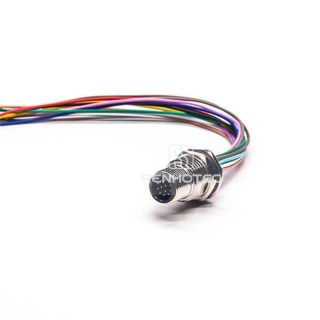 Alternative view of M12 Male Panel Mount Receptacle with Wires Front Fastened Straight
