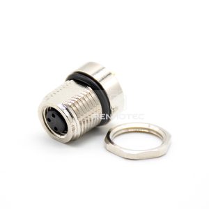 M8 Female Panel Mount Receptacle, PCB Type, Front Fastened, Straight, IP67, M12x1