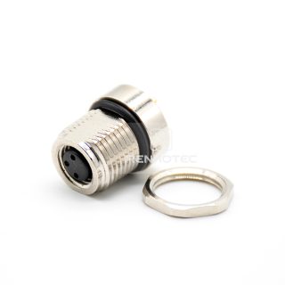 M8 Female Panel Mount Receptacle, PCB Type, Front Fastened, Straight, IP67, M12x1