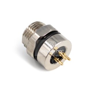 Alternative view of M8 Female Panel Mount Receptacle, PCB Type, Front Fastened, Straight, IP67, M12x1