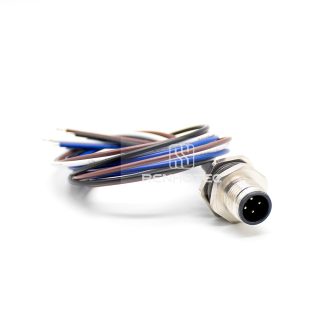 Alternative view of M12 Male Panel Mount Receptacle with Wires Rear Fastened Straight PG9