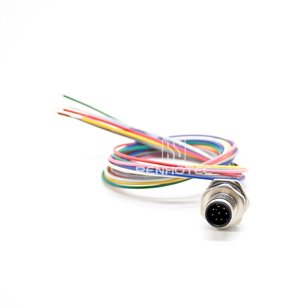 M12 Male Panel Mount Receptacle with Wires Rear Fastened Straight PG9 - Image 3