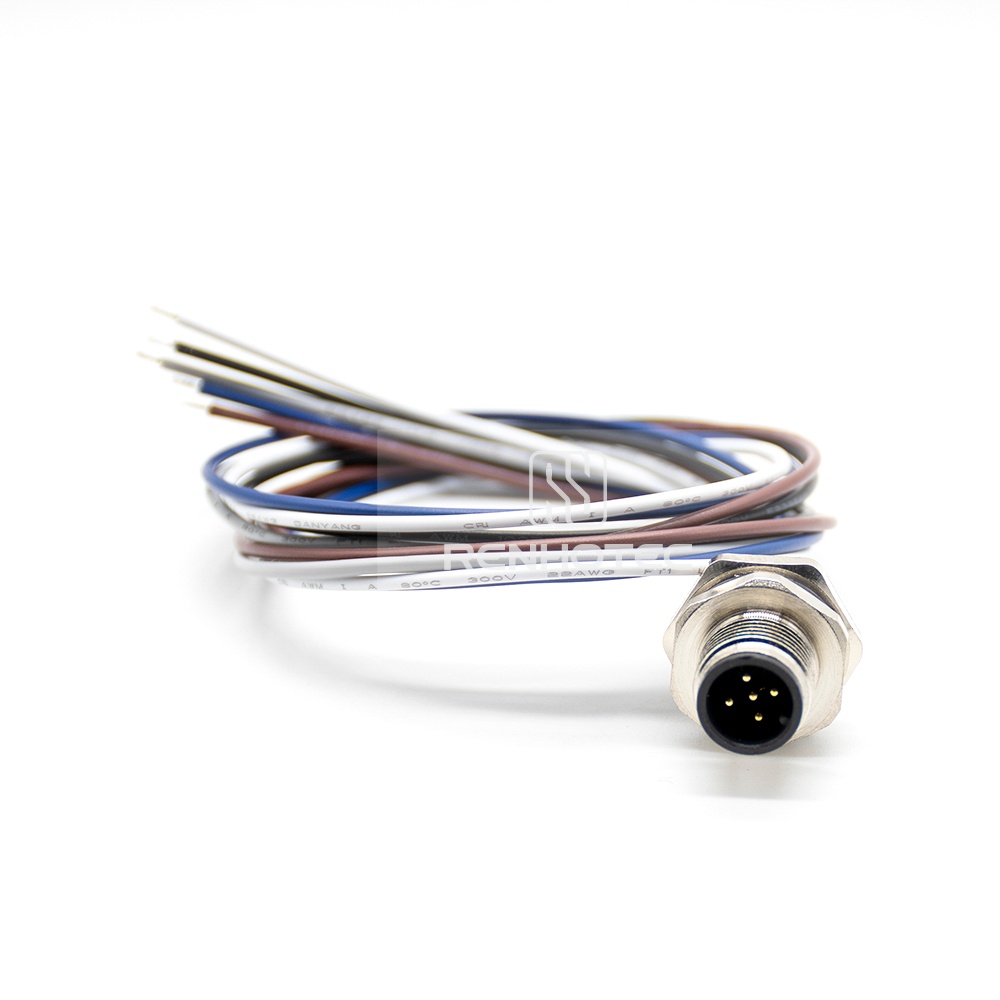M12 Male Panel Mount Receptacle with Wires Rear Fastened Straight PG9 - Image 4