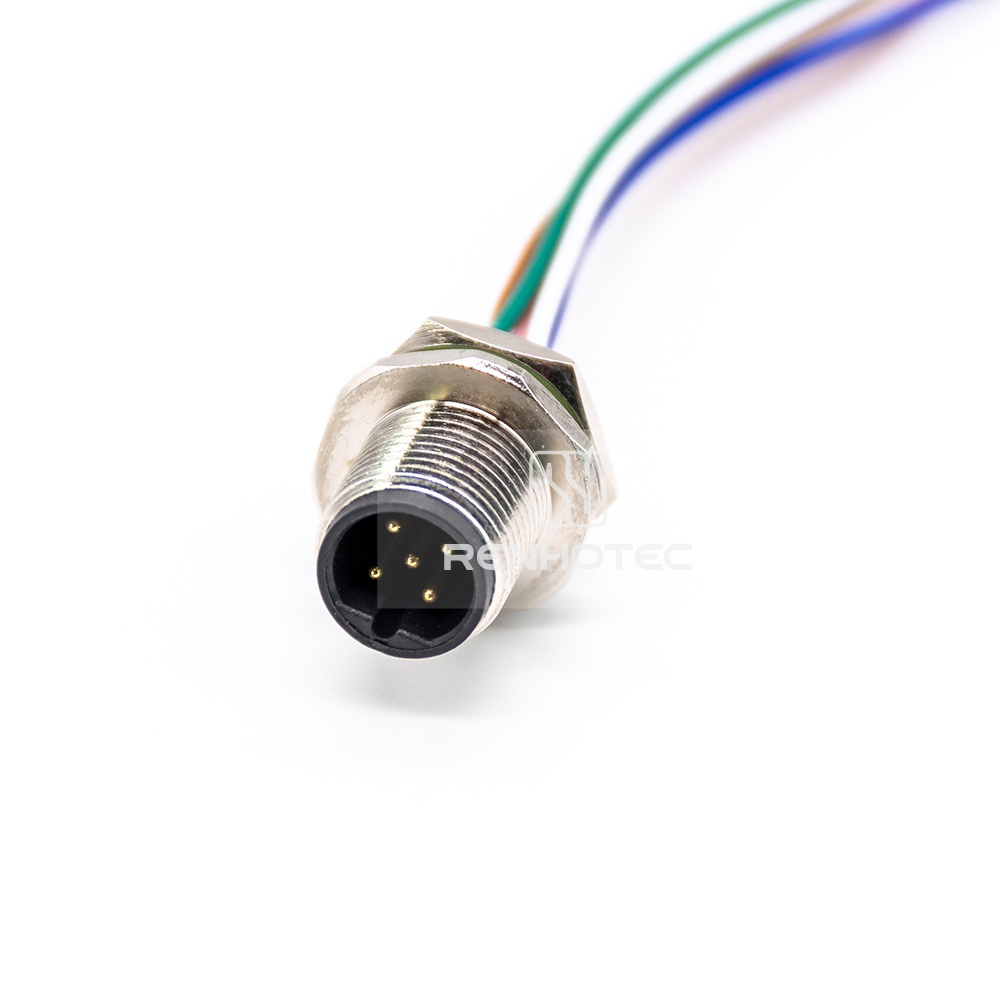 M12 Male Panel Mount Receptacle with Wires Rear Fastened Straight PG9 - Image 5