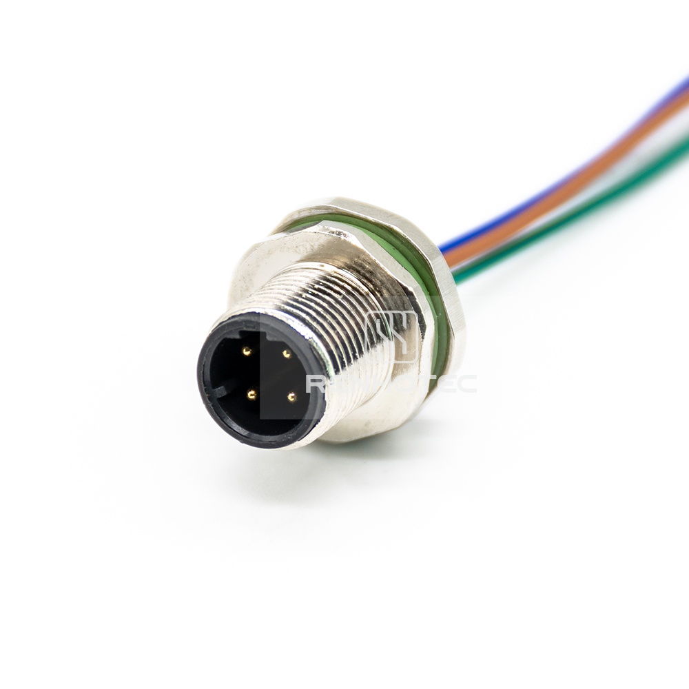 M12 Male Panel Mount Receptacle with Wires Rear Fastened Straight PG9 - Image 6