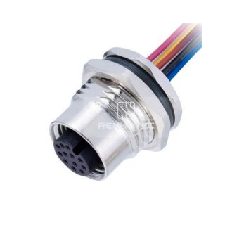 Alternative view of M12 Female Panel Mount Receptacle with Wires Front Fastened Straight