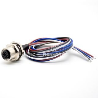 Alternative view of M12 Female Panel Mount Receptacle with Wires Rear Fastened Straight PG9