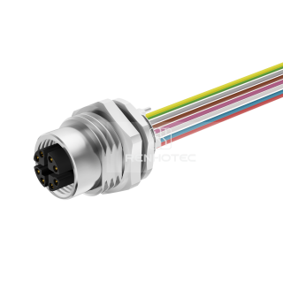 M12 8 Pin X Code Female Panel Mount Receptacle with Wires Front Fastened Shielded Straight