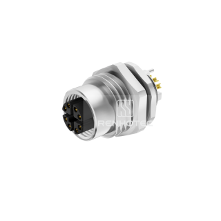 M12 8 X Code Pin Female Straight Solder Cup Shielded Receptacle, Front Fastened Panel Mount (M12X1.5)