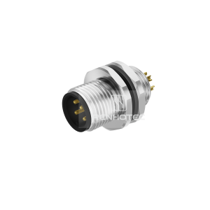 M12 Male Straight Solder Cup Receptacle, Rear Fastened Panel Mount (M12X1.0)