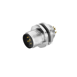 M12 Male Straight Solder Cup Receptacle, Rear Fastened Panel Mount (M12X1.0)