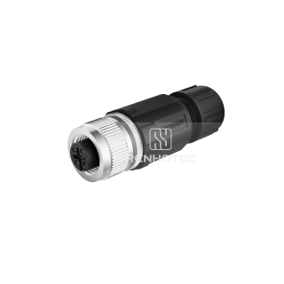 M12 Female Straight Field Wireable Connector, Plastic Shell, Solder Cup, IP67