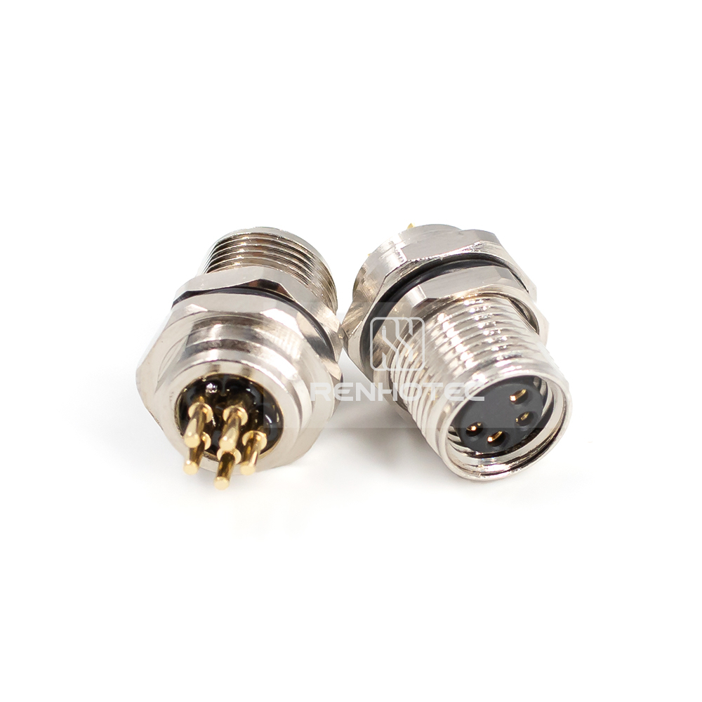 M8 Female Panel Mount Receptacle, PCB Type, Front Fastened, Straight, IP67, M10x0.75